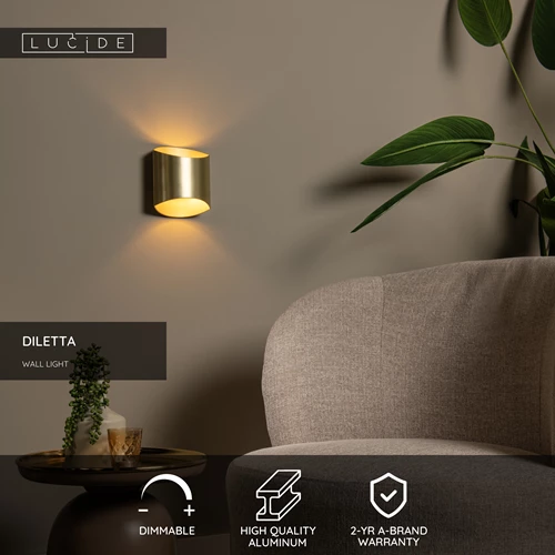 Lucide DILETTA - Wall light - 1xG9 - Matt Gold / Brass - USP